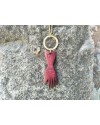 Alphabey's Maroon Hand Shaped Buffalo Bone and Round Brass Pendent Alphabey's Maroon Hand Shaped Buffalo Bone and Round Brass Pendent